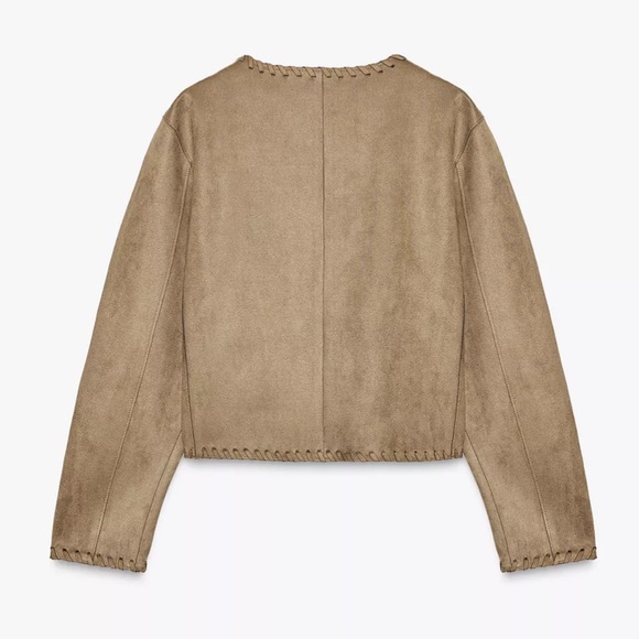 NWT Zara Faux Suede Jacket with Braided Trims - Brown Taupe - Picture 2 of 8